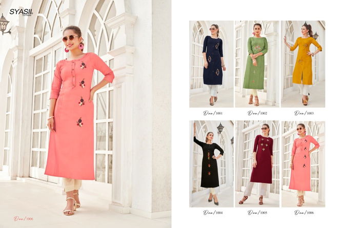 Syasii Ancy 1 Latest fancy Regular Casual Wear Rayon Handwork Designer Kurtis Collection
